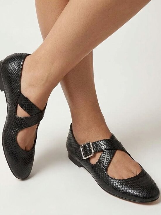 J. Crew Shoes - J. Crew Logan Сrisscross Mary Jane Shoes Snake-Embossed Italian Leather Sz 9